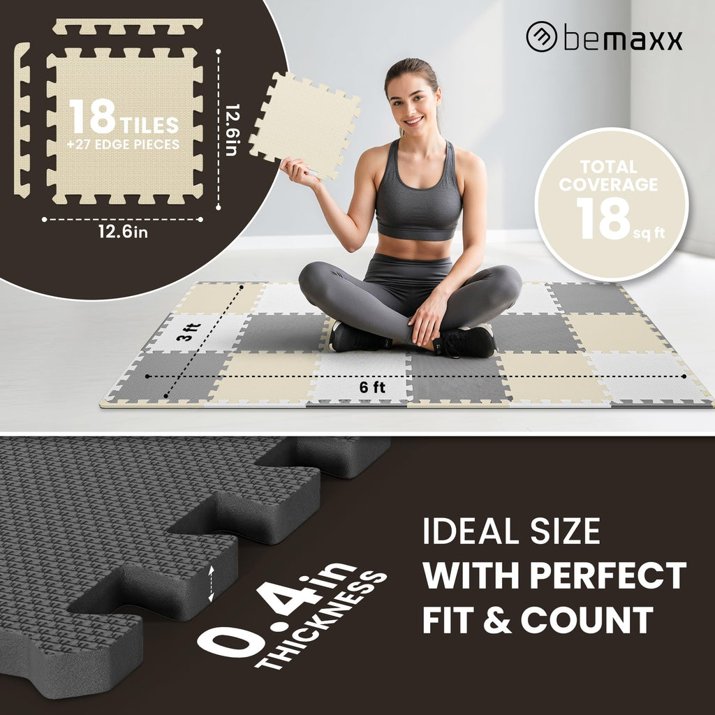 Gym Mats Set - 18 pcs EVA Interlocking Foam Floor Tiles  Protective Gym Flooring