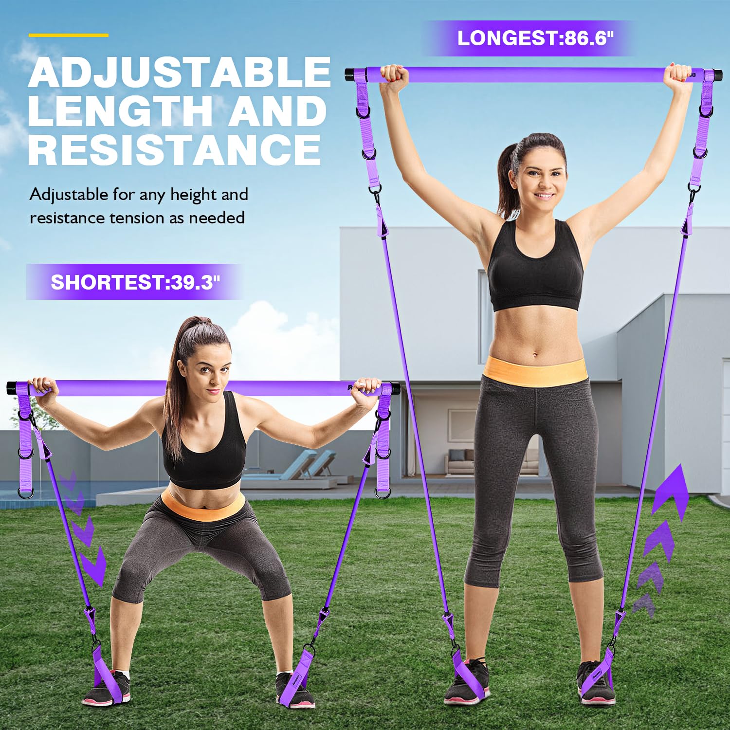 Pilates Bar Kit with Resistance Bands, Pilates Workout Equipment, Adjustable 3-Section Pilates Bar Kit for Women & Men