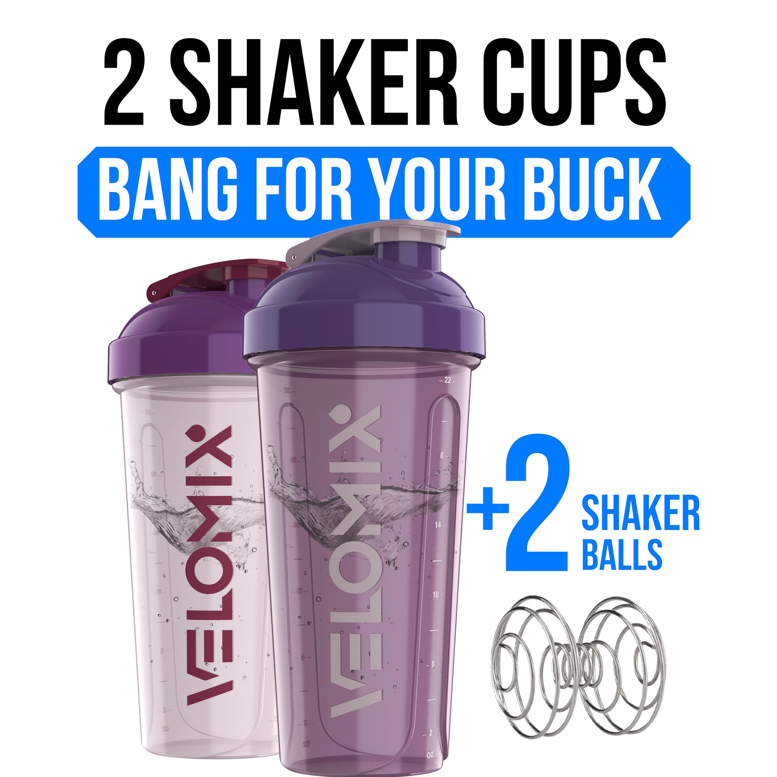 2 Pack- 28 oz Protein Shaker Bottles for Protein Mixes - 2x Wire Whisk | Leak Proof Shaker Cups for Protein Shakes