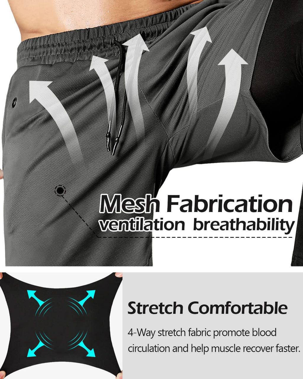 Men's 2 in 1 Running Pants, Gym Workout Compression Pants