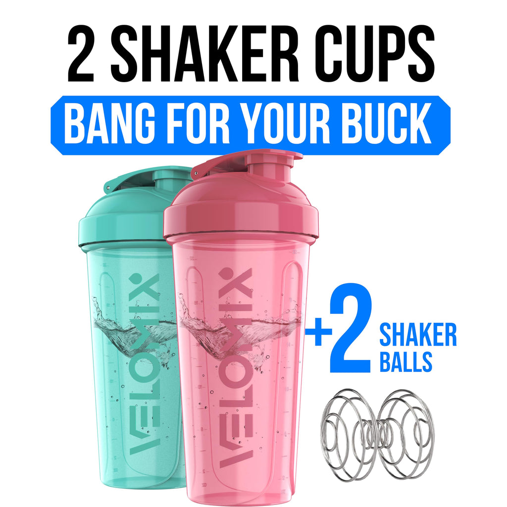 2 Pack- 28 oz Protein Shaker Bottles for Protein Mixes - 2x Wire Whisk | Leak Proof Shaker Cups for Protein Shakes