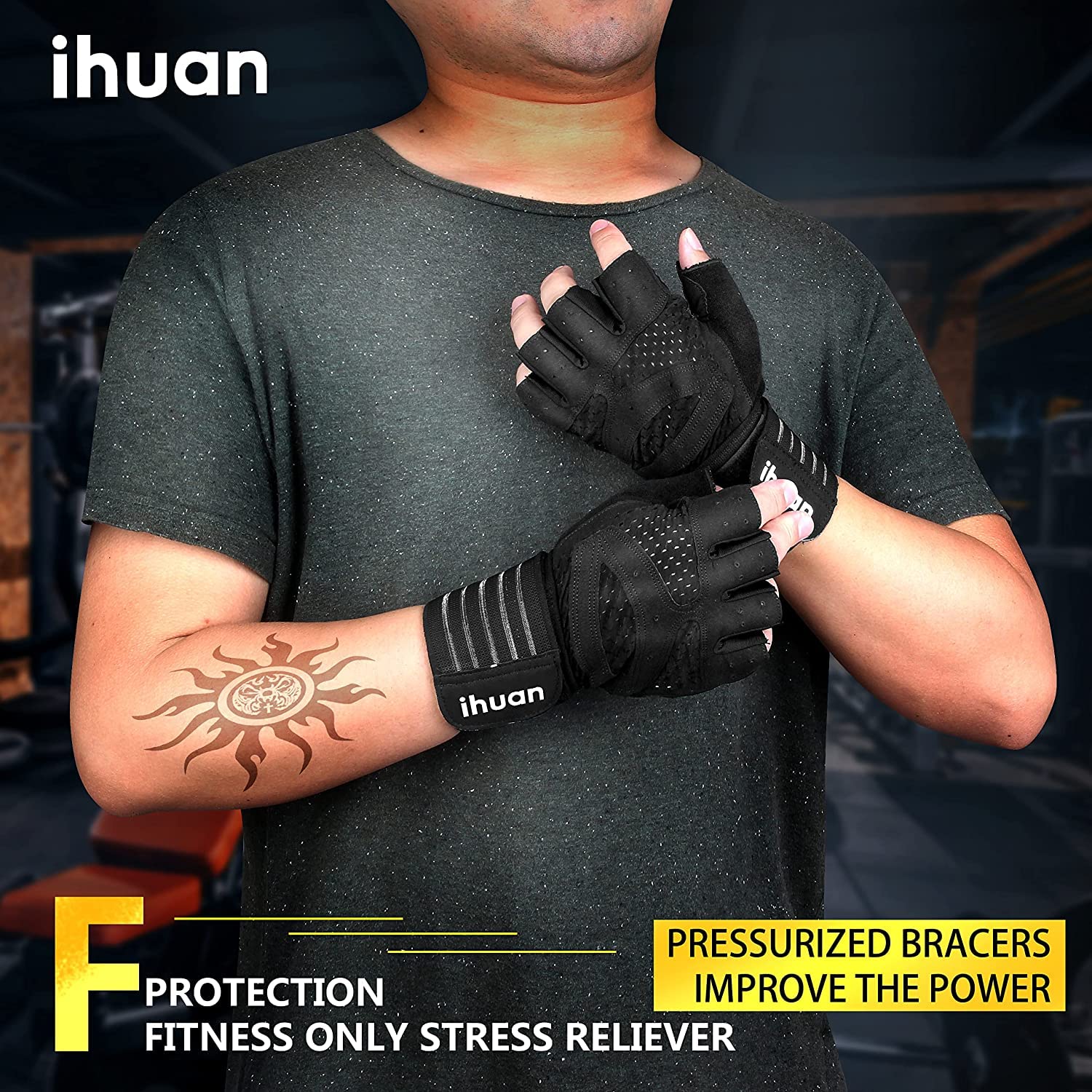 Weight Lifting Gym Workout Gloves with Wrist Wrap Support for Men & Women