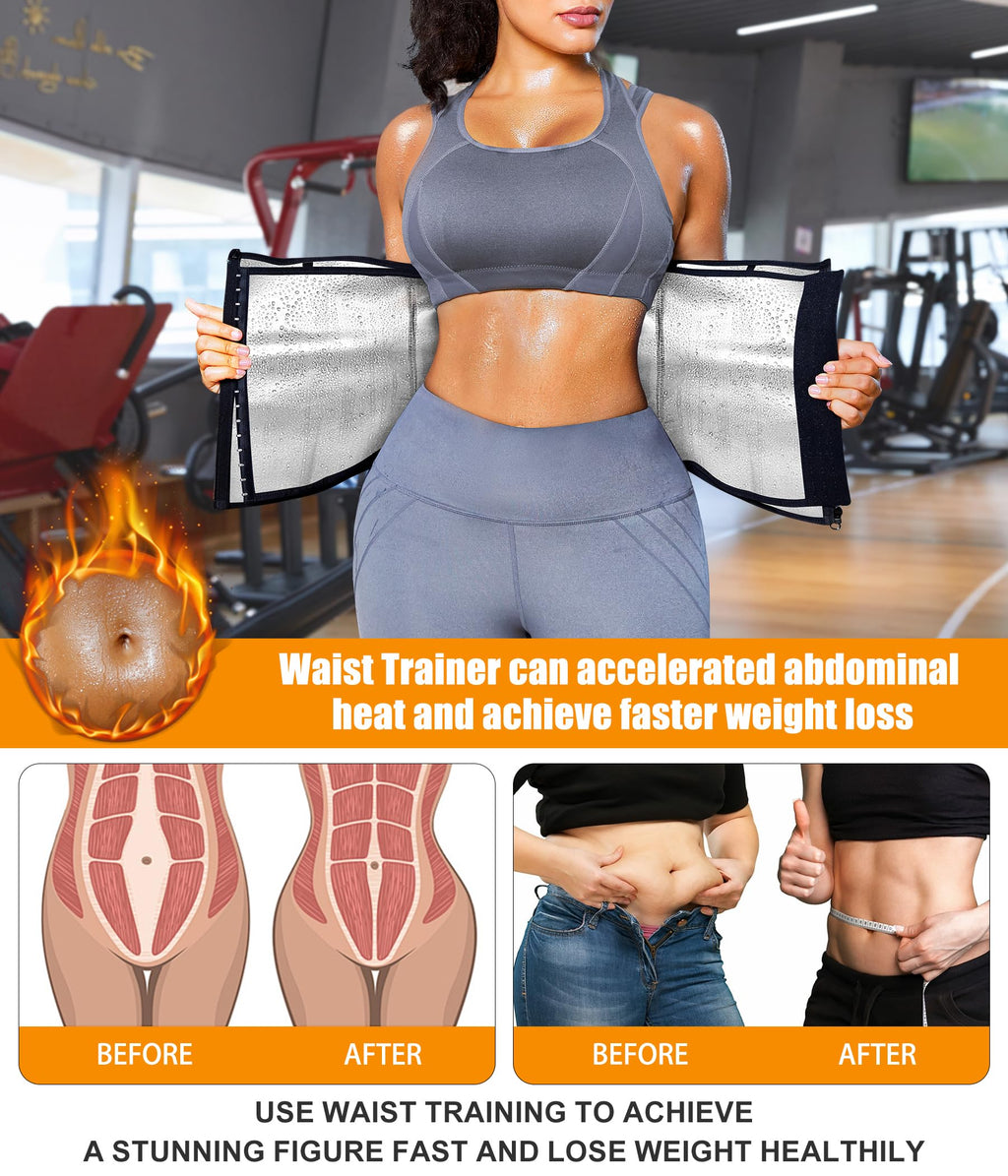 Womens Waist Trainer Corset with Zipper Sweat Waist Trimmer for Women