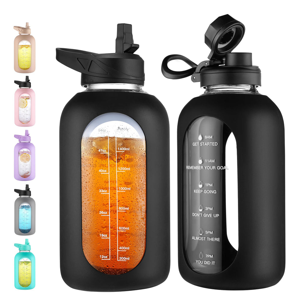40 oz Glass Water Bottle with Straw and Handle