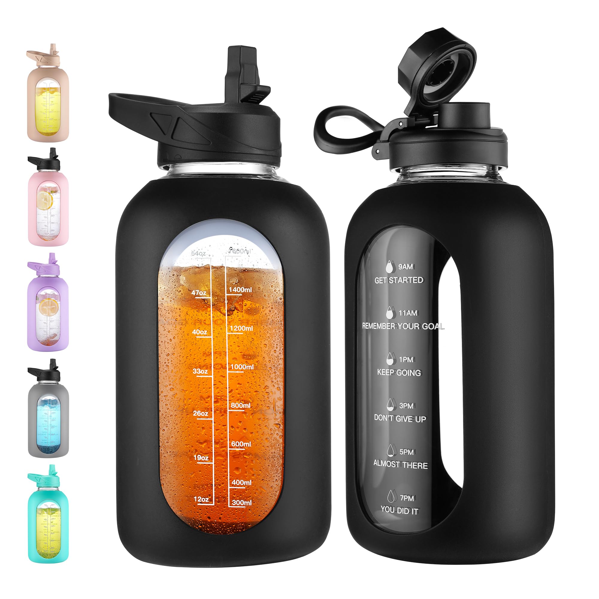 40 oz Glass Water Bottle with Straw and Handle