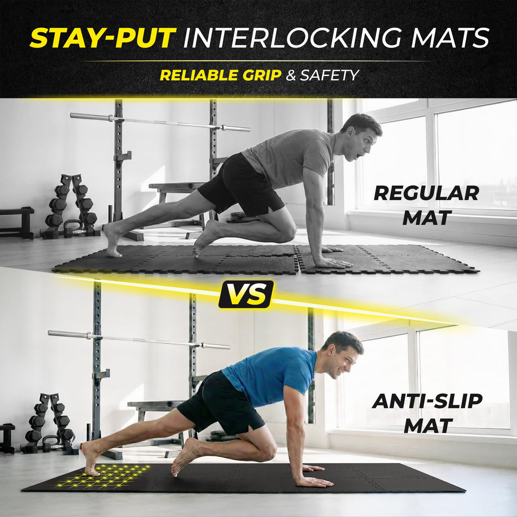 Gym Mats Set - 18 pcs EVA Interlocking Foam Floor Tiles  Protective Gym Flooring