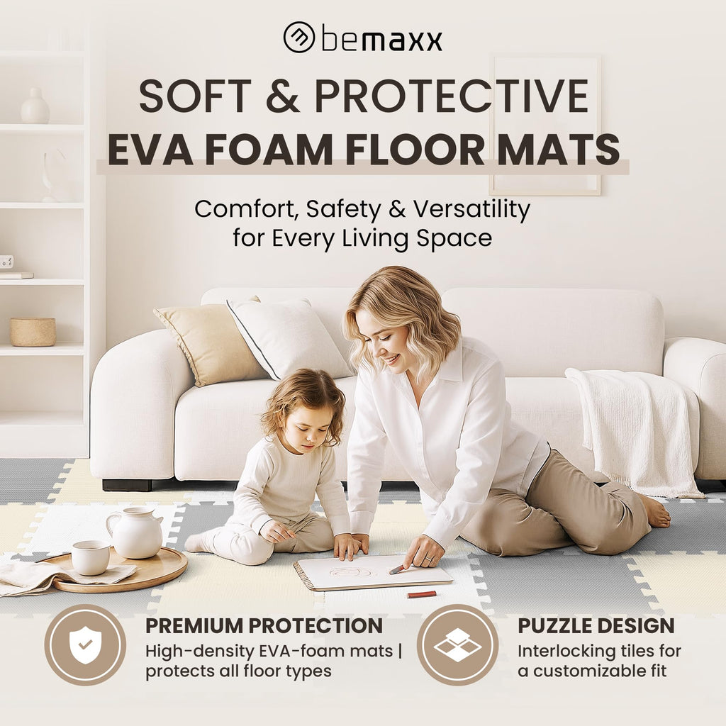 Gym Mats Set - 18 pcs EVA Interlocking Foam Floor Tiles  Protective Gym Flooring