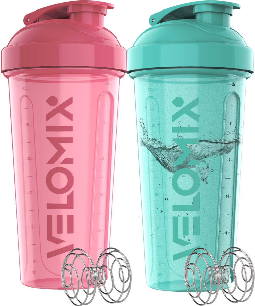 2 Pack- 28 oz Protein Shaker Bottles for Protein Mixes - 2x Wire Whisk | Leak Proof Shaker Cups for Protein Shakes