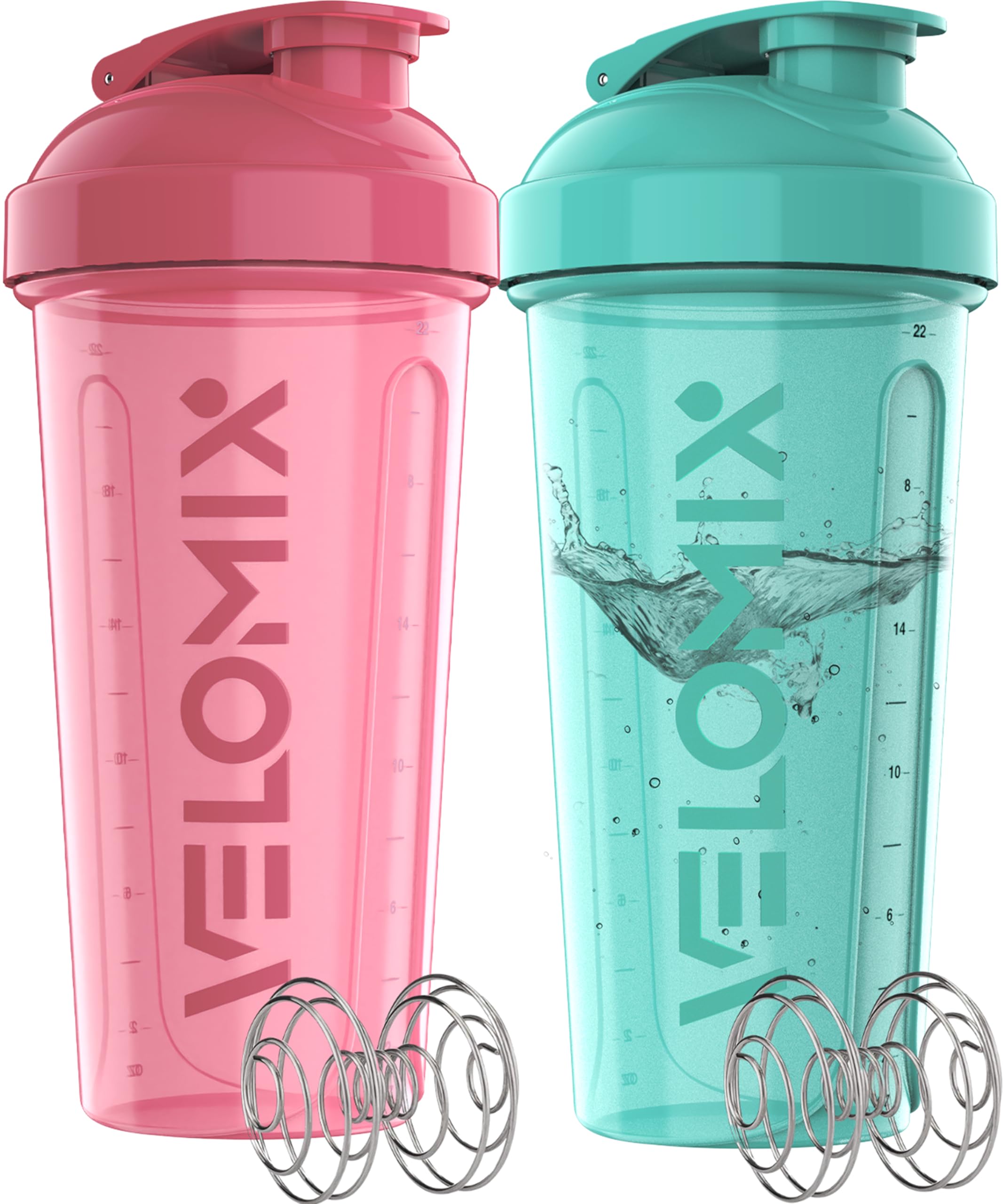 2 Pack- 28 oz Protein Shaker Bottles for Protein Mixes - 2x Wire Whisk | Leak Proof Shaker Cups for Protein Shakes
