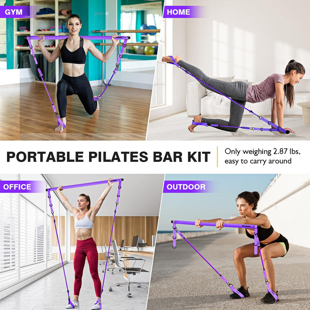 Pilates Bar Kit with Resistance Bands, Pilates Workout Equipment, Adjustable 3-Section Pilates Bar Kit for Women & Men