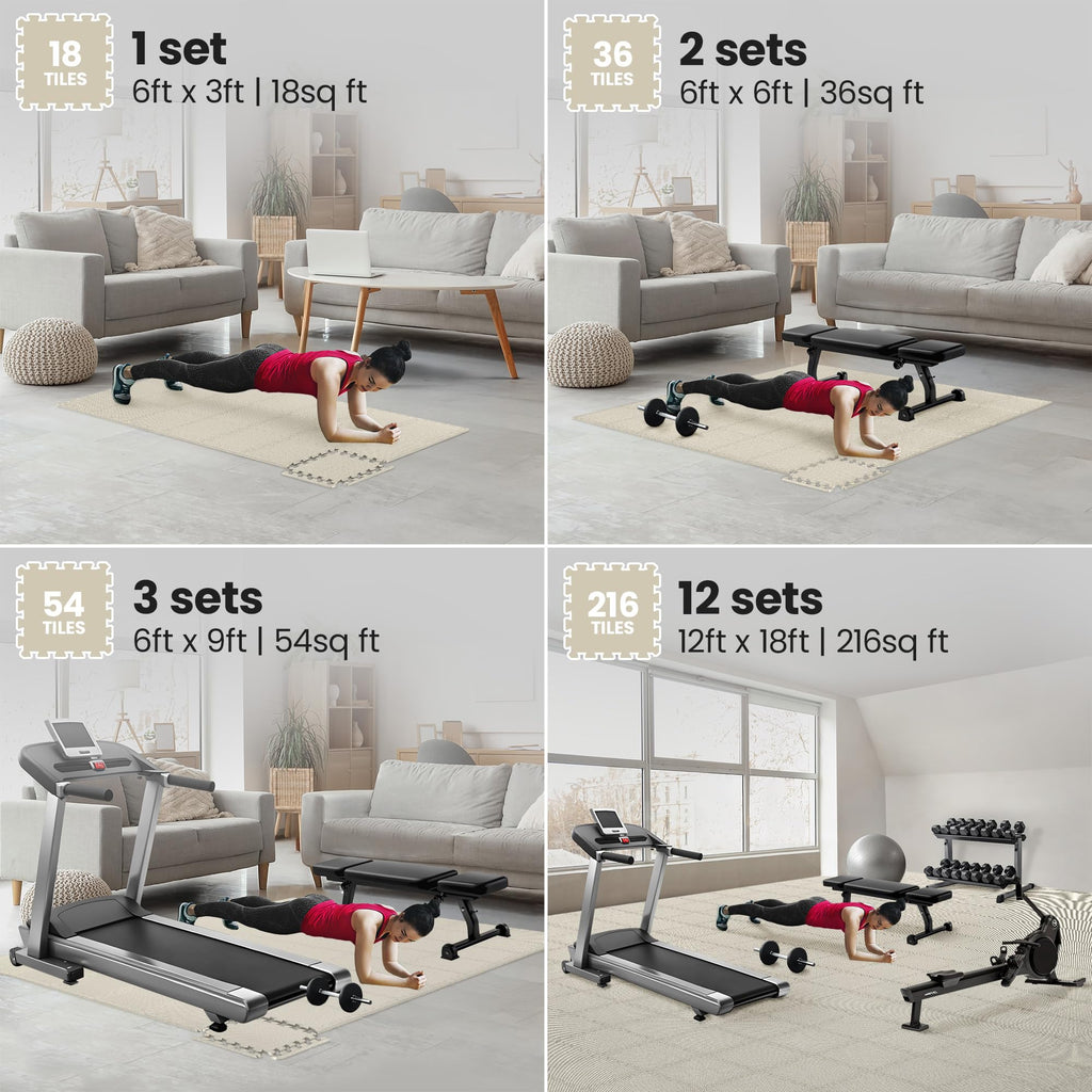 Gym Mats Set - 18 pcs EVA Interlocking Foam Floor Tiles  Protective Gym Flooring