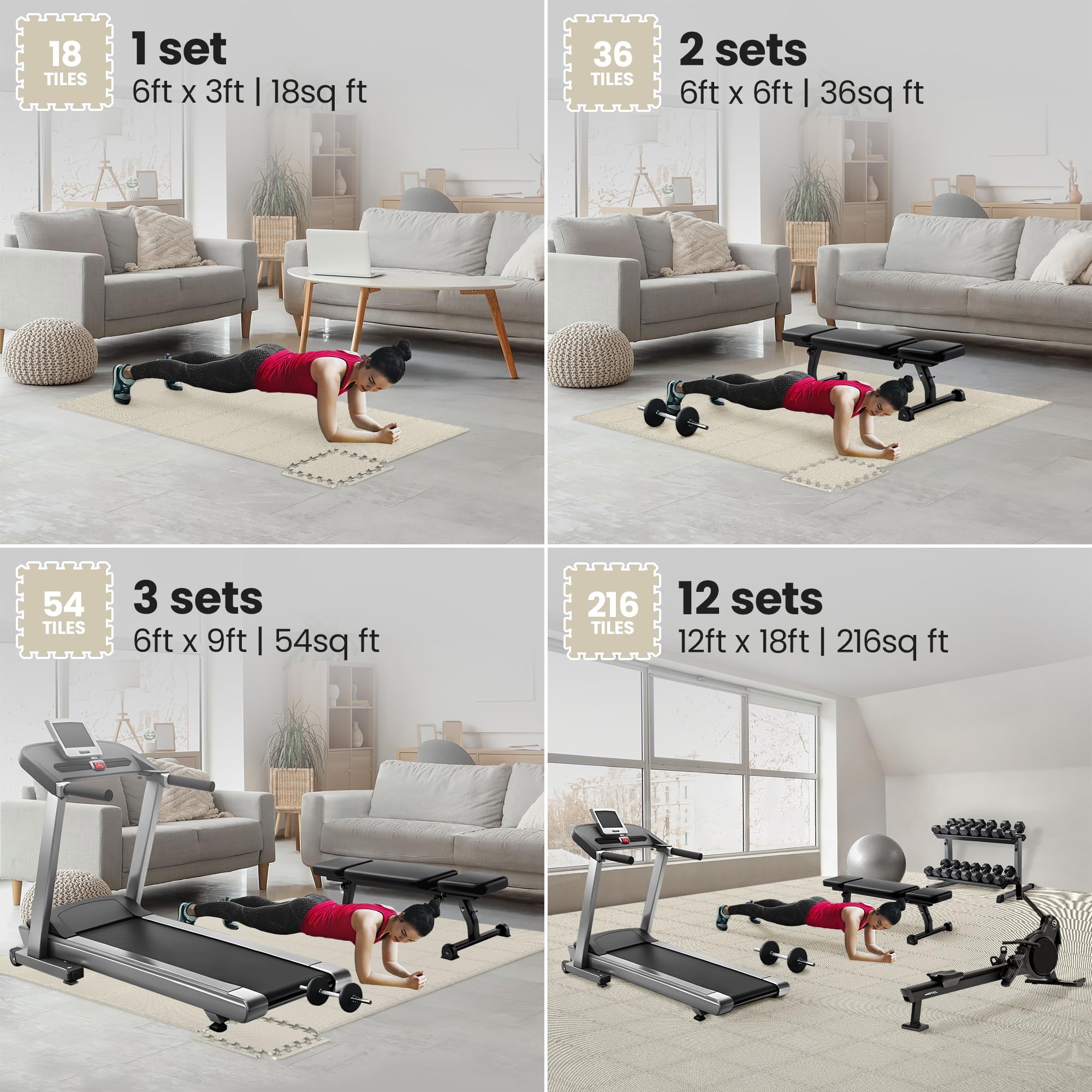 Gym Mats Set - 18 pcs EVA Interlocking Foam Floor Tiles  Protective Gym Flooring