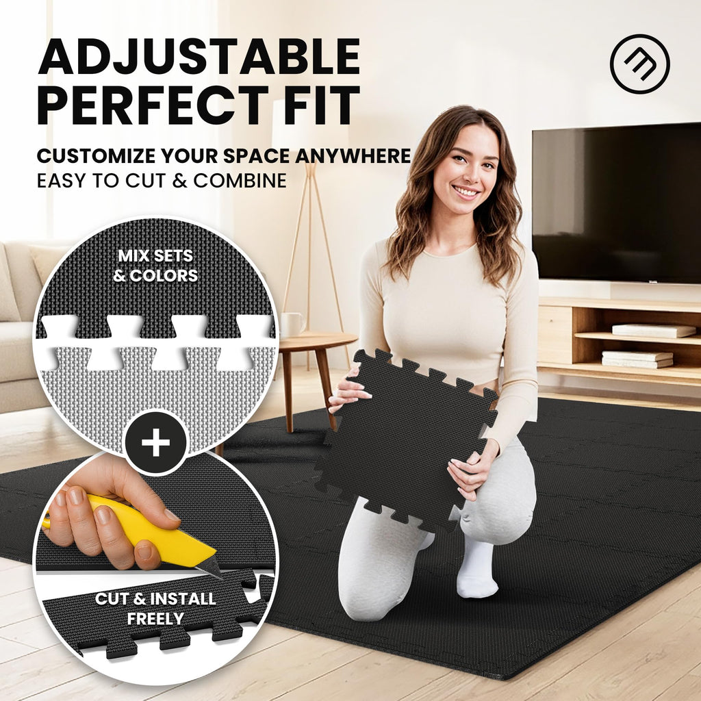 Gym Mats Set - 18 pcs EVA Interlocking Foam Floor Tiles  Protective Gym Flooring