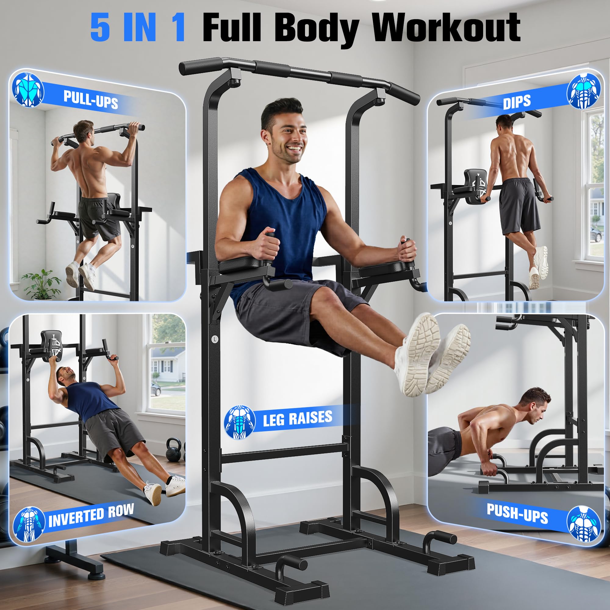 Pull Up Bar Station, 450LBS Stable Pull Up Dip Station for Home Gym Strength Training Equipment | FED Fitness