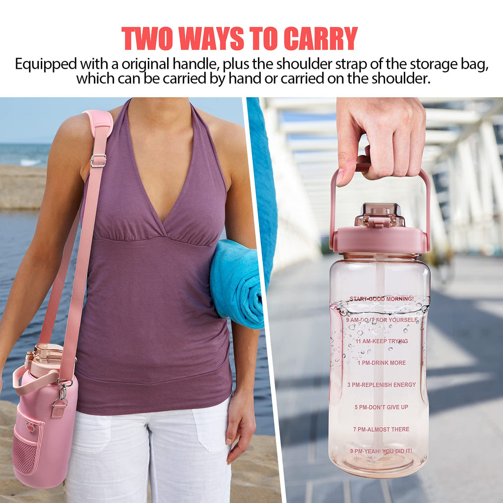 Half Gallon Water Bottle with Sleeve, 64OZ Motivational Water Bottle
