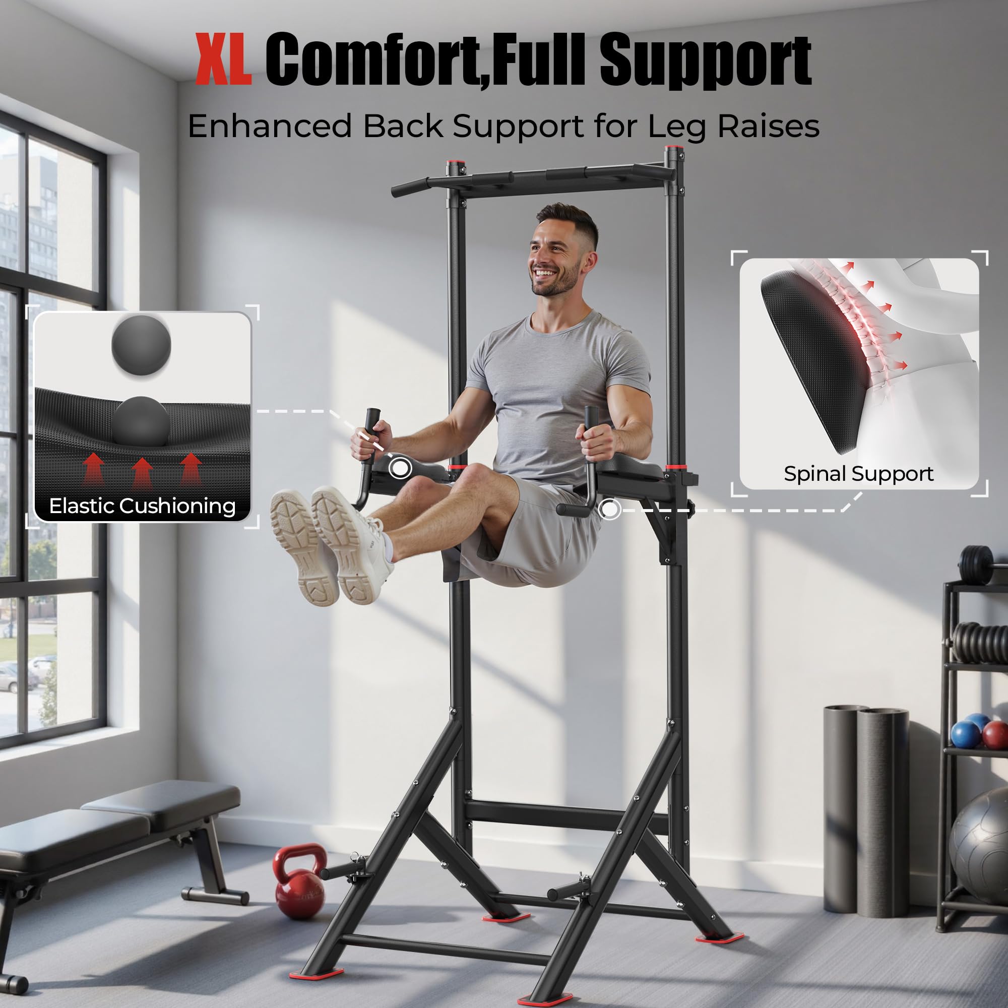 Pull Up Bar Station, 450LBS Stable Pull Up Dip Station for Home Gym Strength Training Equipment | FED Fitness
