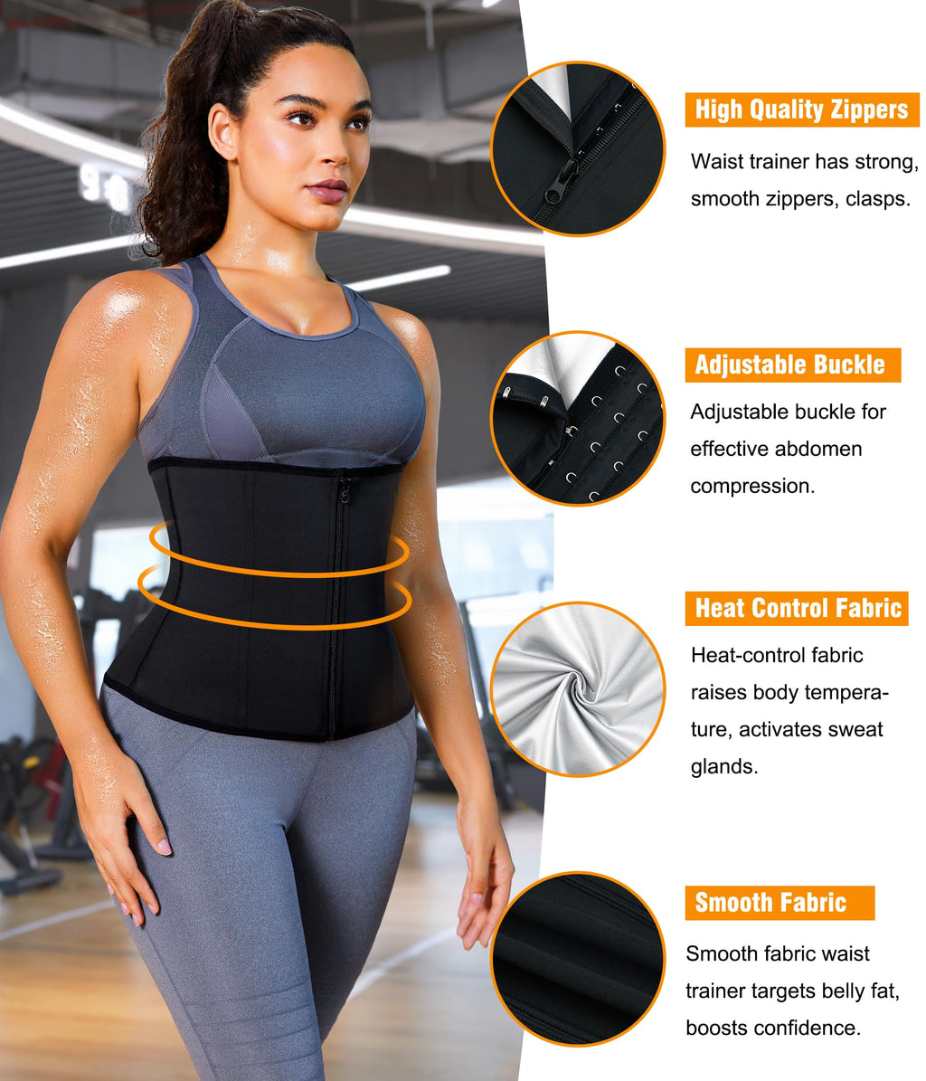 Womens Waist Trainer Corset with Zipper Sweat Waist Trimmer for Women