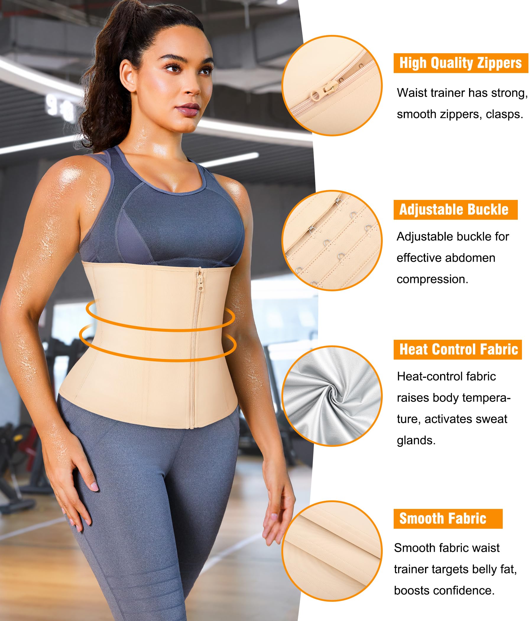 Womens Waist Trainer Corset with Zipper Sweat Waist Trimmer for Women