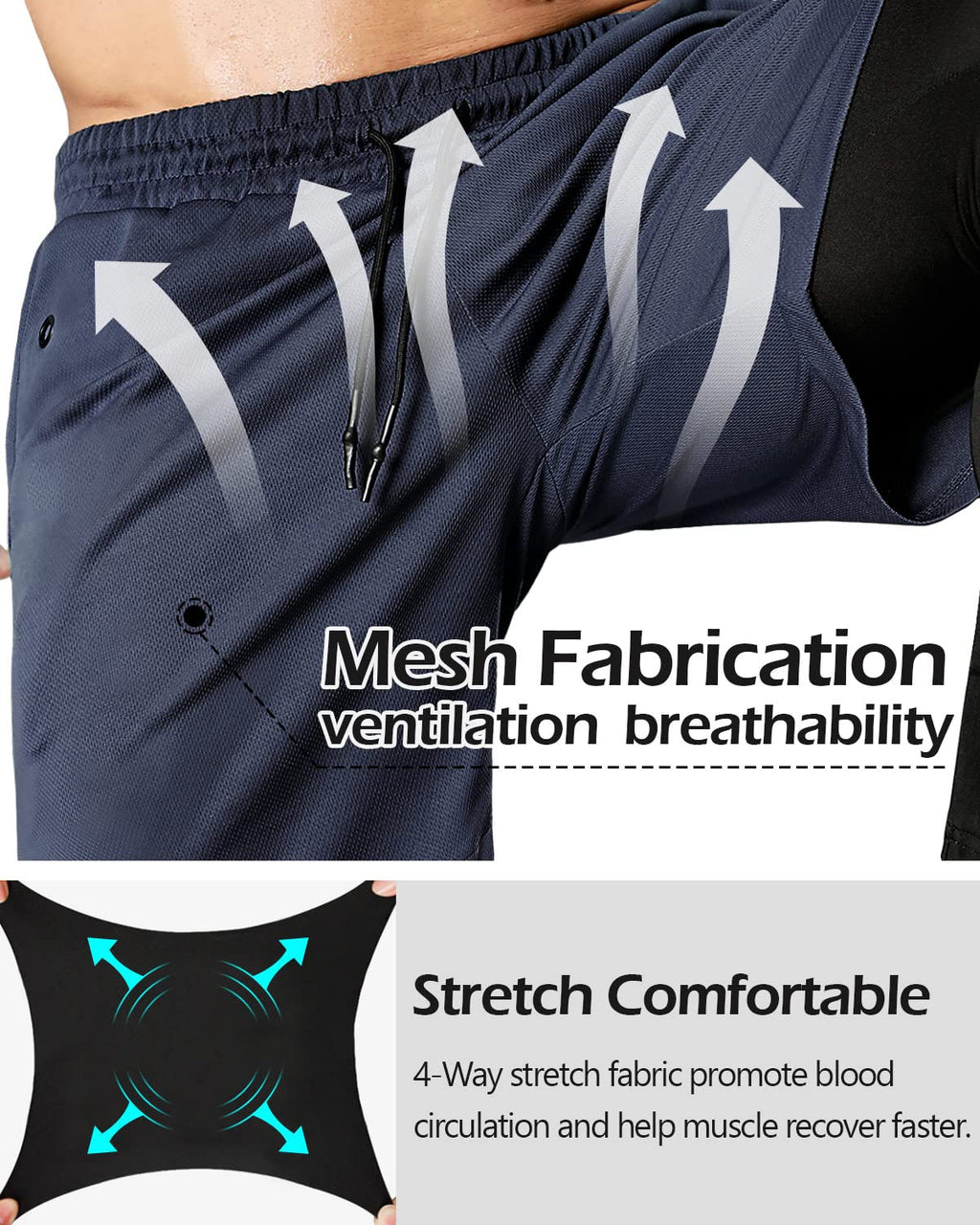 Men's 2 in 1 Running Pants, Gym Workout Compression Pants