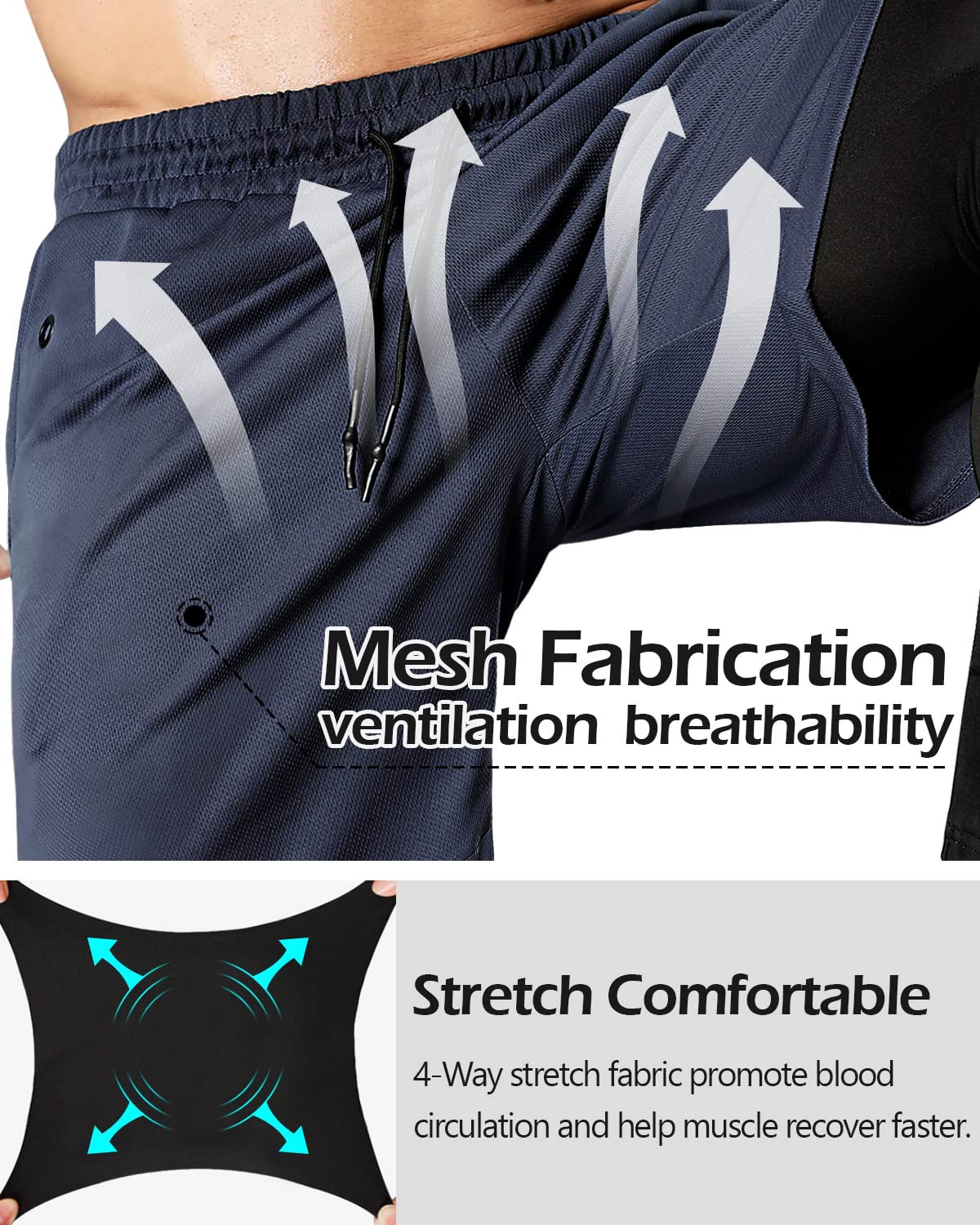 Men's 2 in 1 Running Pants, Gym Workout Compression Pants
