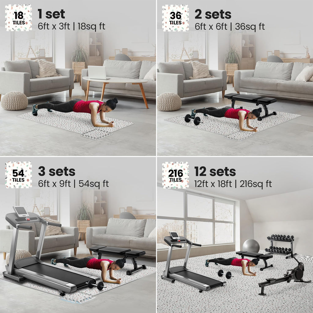 Gym Mats Set - 18 pcs EVA Interlocking Foam Floor Tiles  Protective Gym Flooring