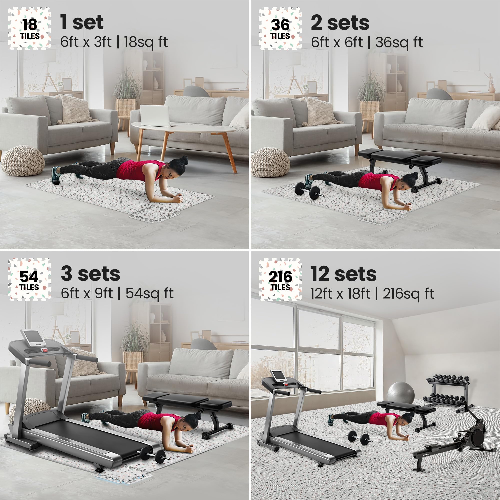 Gym Mats Set - 18 pcs EVA Interlocking Foam Floor Tiles  Protective Gym Flooring