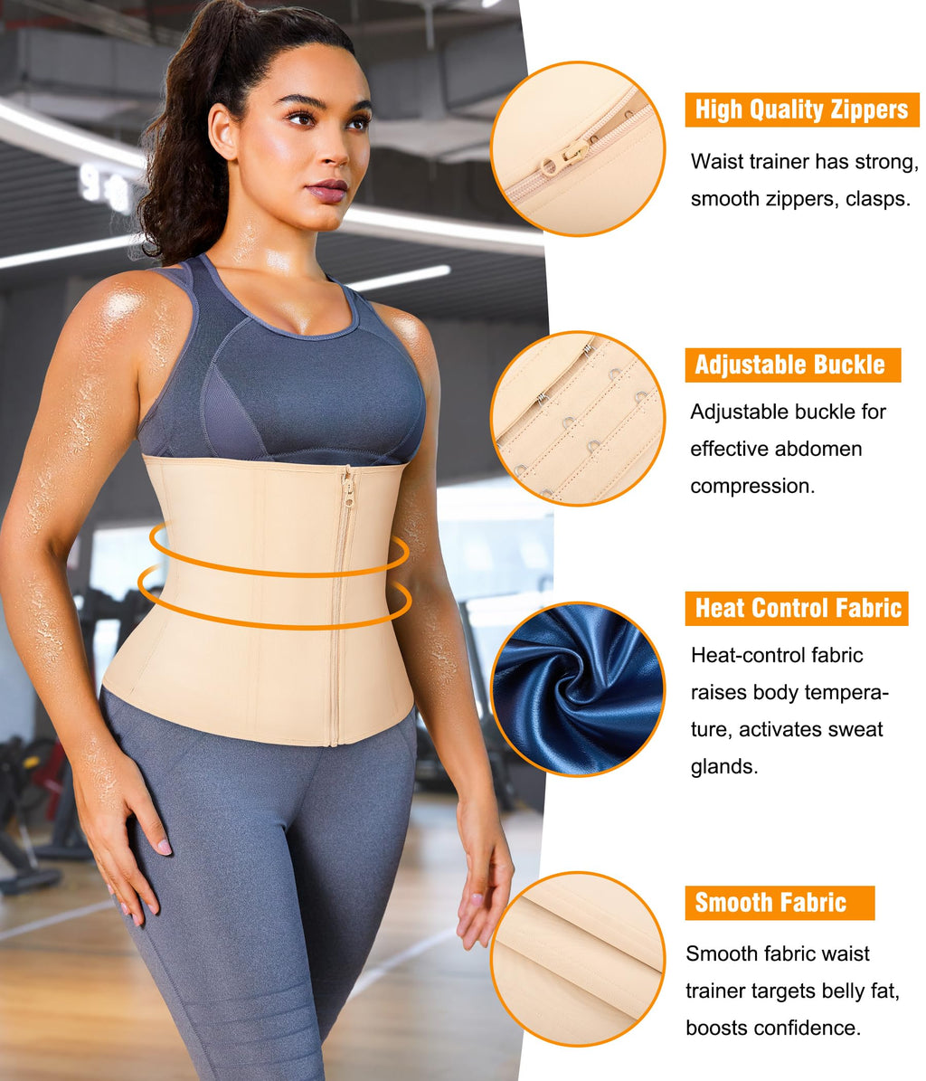 Womens Waist Trainer Corset with Zipper Sweat Waist Trimmer for Women