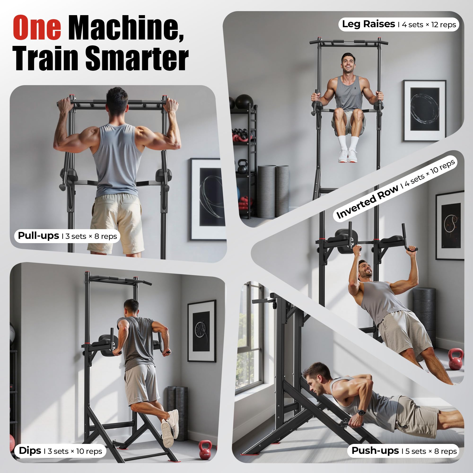 Pull Up Bar Station, 450LBS Stable Pull Up Dip Station for Home Gym Strength Training Equipment | FED Fitness