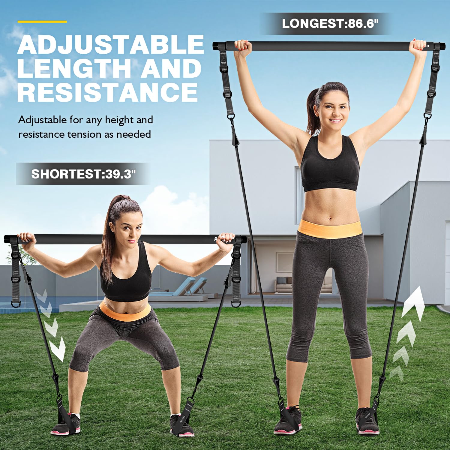 Pilates Bar Kit with Resistance Bands, Pilates Workout Equipment, Adjustable 3-Section Pilates Bar Kit for Women & Men