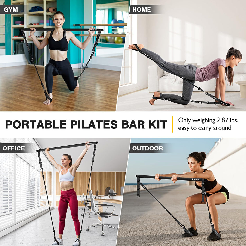 Pilates Bar Kit with Resistance Bands, Pilates Workout Equipment, Adjustable 3-Section Pilates Bar Kit for Women & Men