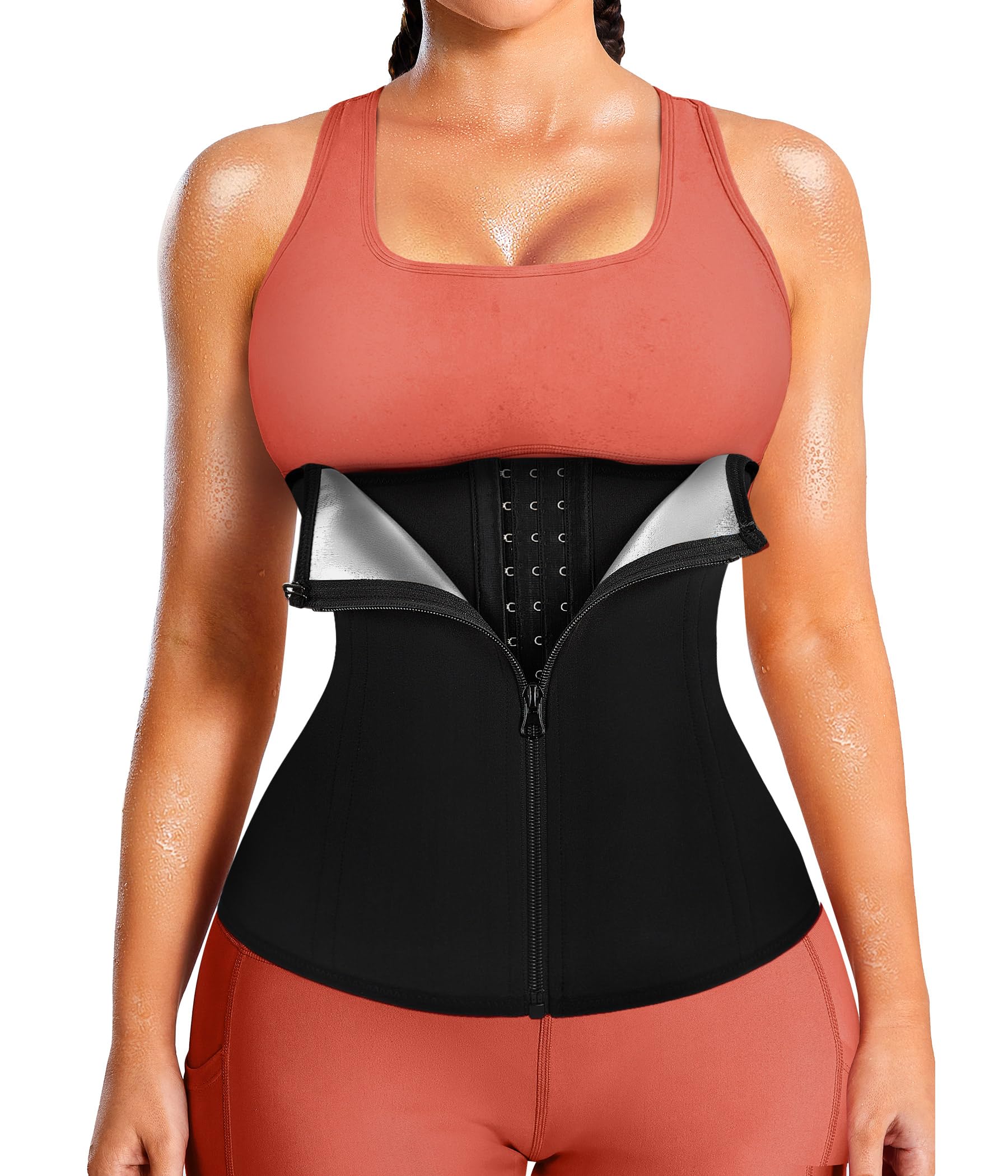 Womens Waist Trainer Corset with Zipper Sweat Waist Trimmer for Women