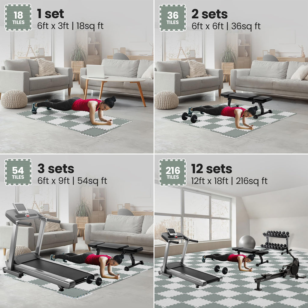 Gym Mats Set - 18 pcs EVA Interlocking Foam Floor Tiles  Protective Gym Flooring