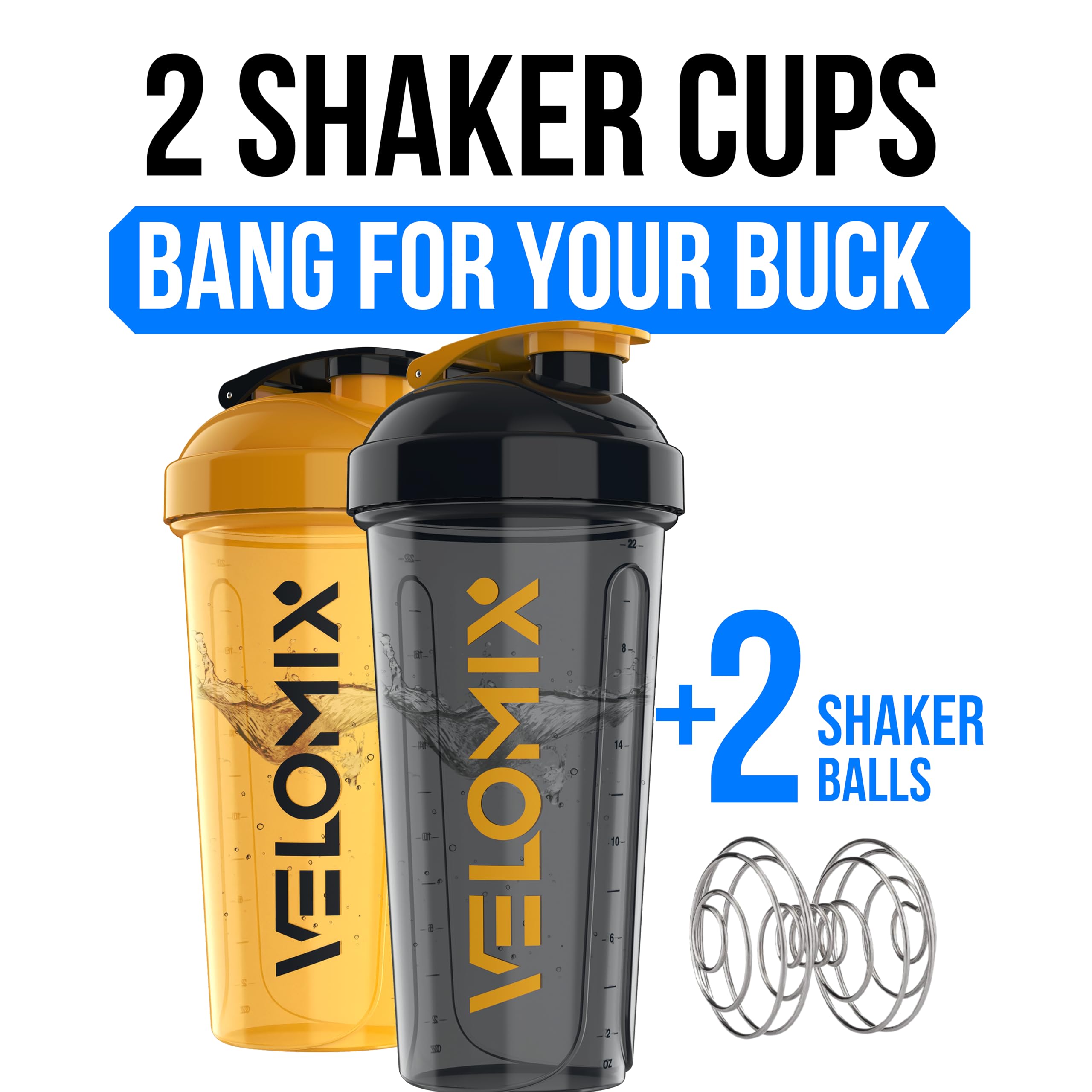 2 Pack- 28 oz Protein Shaker Bottles for Protein Mixes - 2x Wire Whisk | Leak Proof Shaker Cups for Protein Shakes
