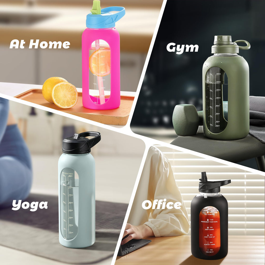 40 oz Glass Water Bottle with Straw and Handle
