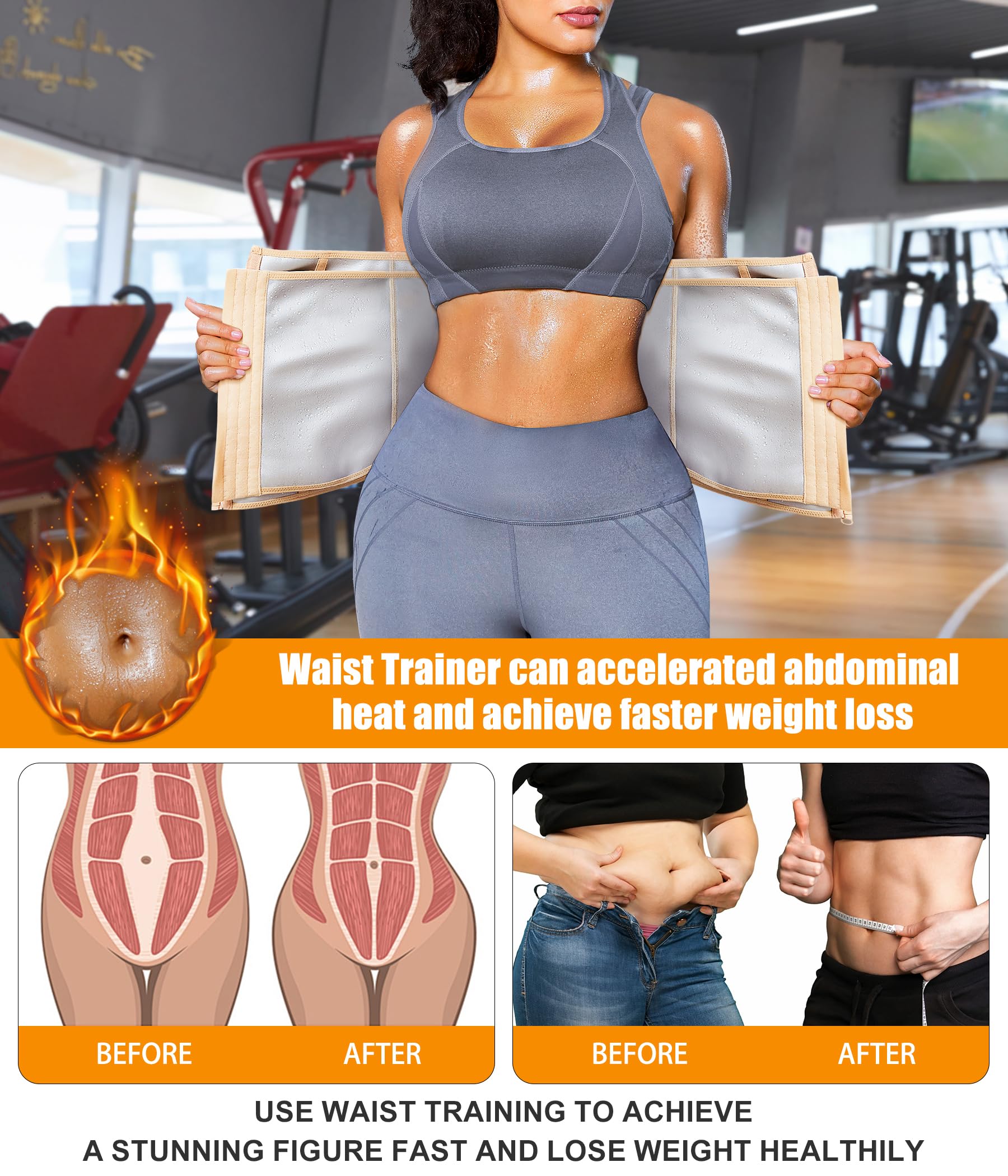 Womens Waist Trainer Corset with Zipper Sweat Waist Trimmer for Women