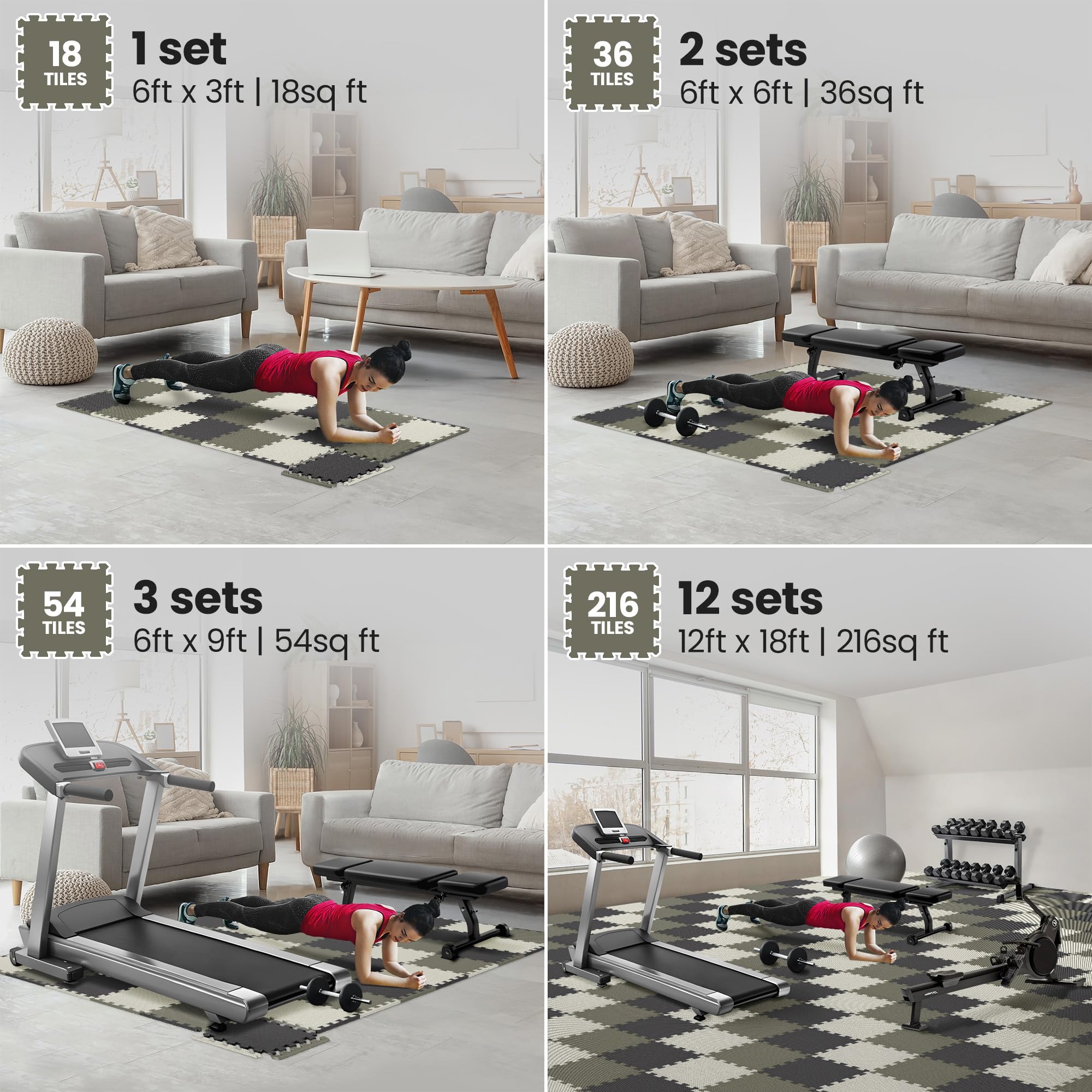 Gym Mats Set - 18 pcs EVA Interlocking Foam Floor Tiles  Protective Gym Flooring