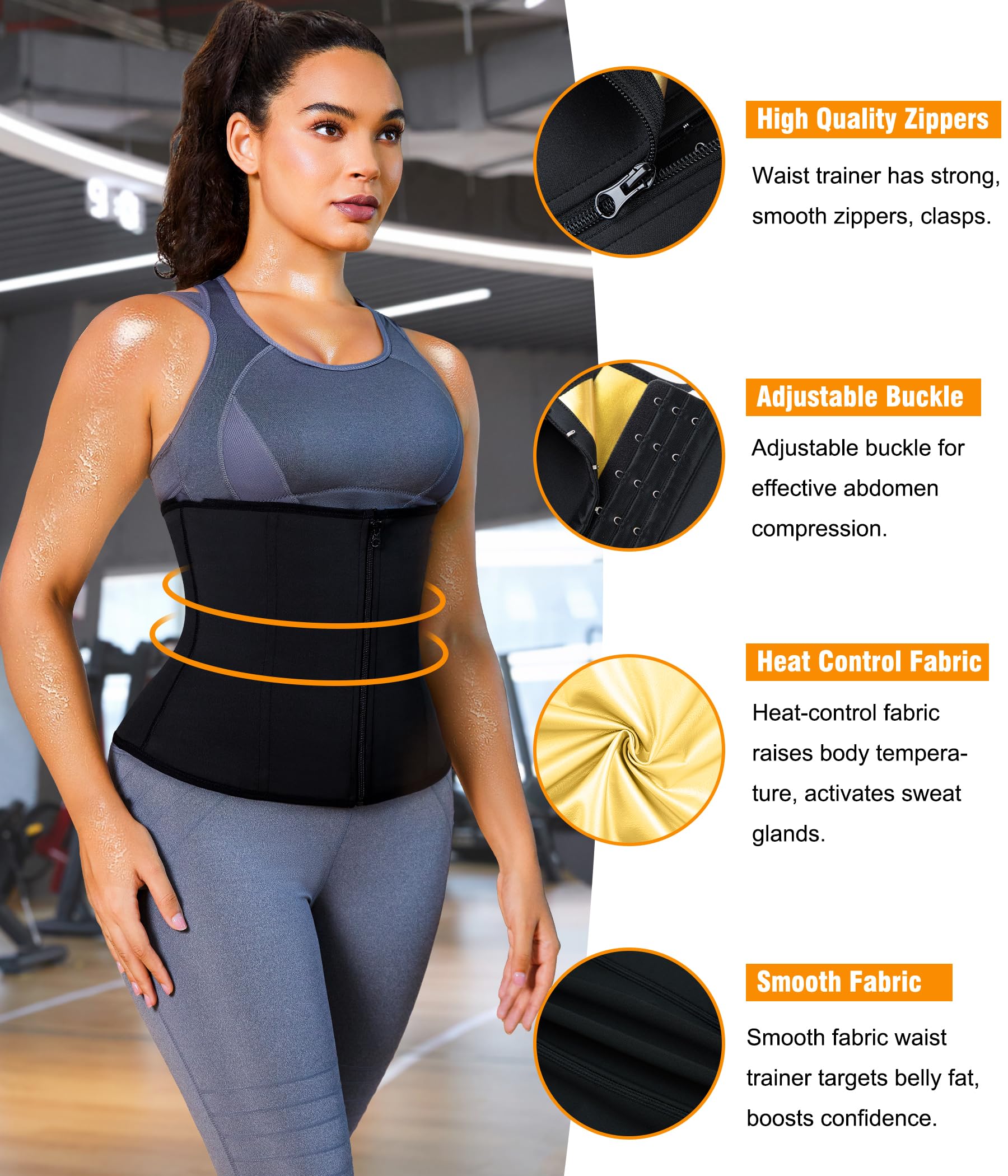 Womens Waist Trainer Corset with Zipper Sweat Waist Trimmer for Women