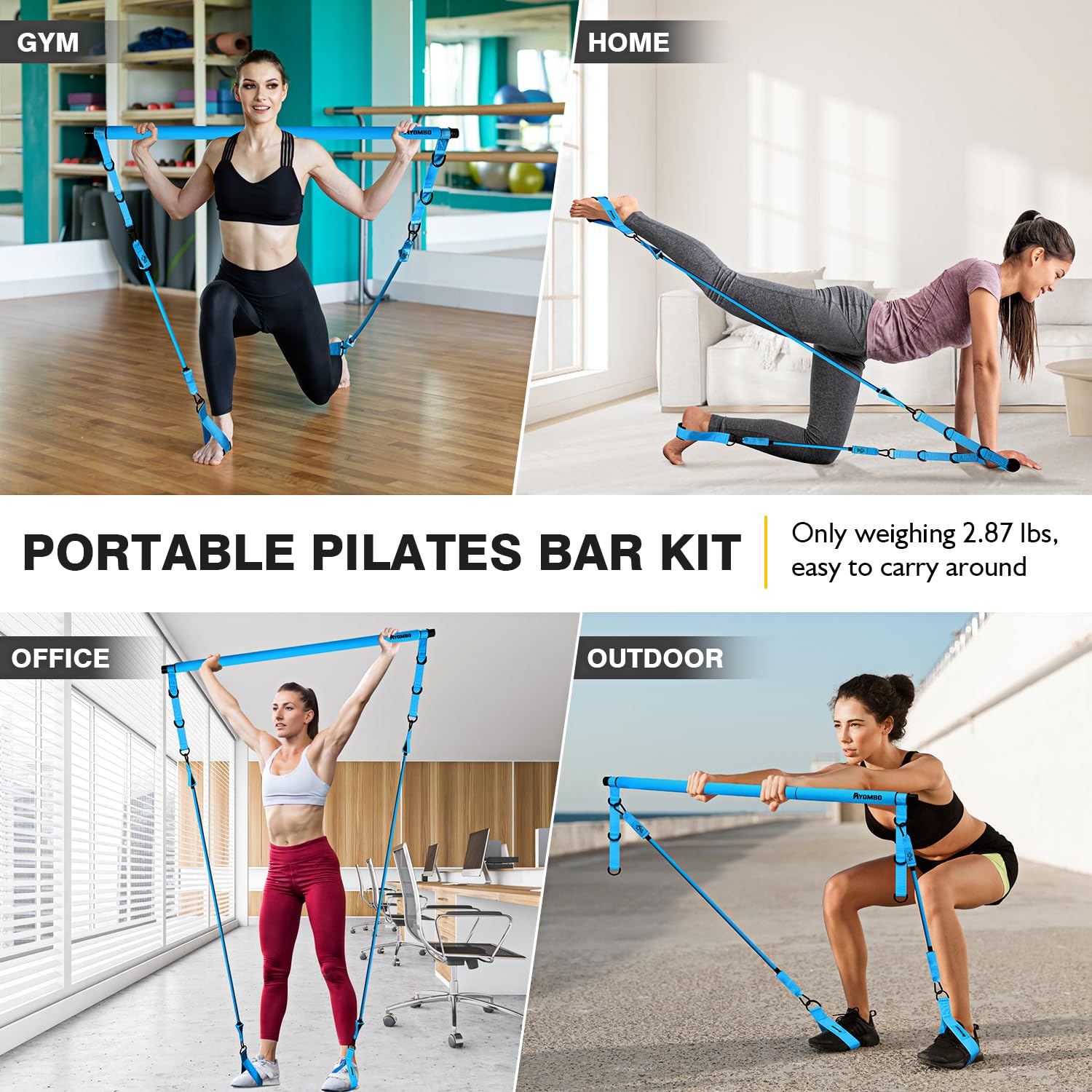 Pilates Bar Kit with Resistance Bands, Pilates Workout Equipment, Adjustable 3-Section Pilates Bar Kit for Women & Men