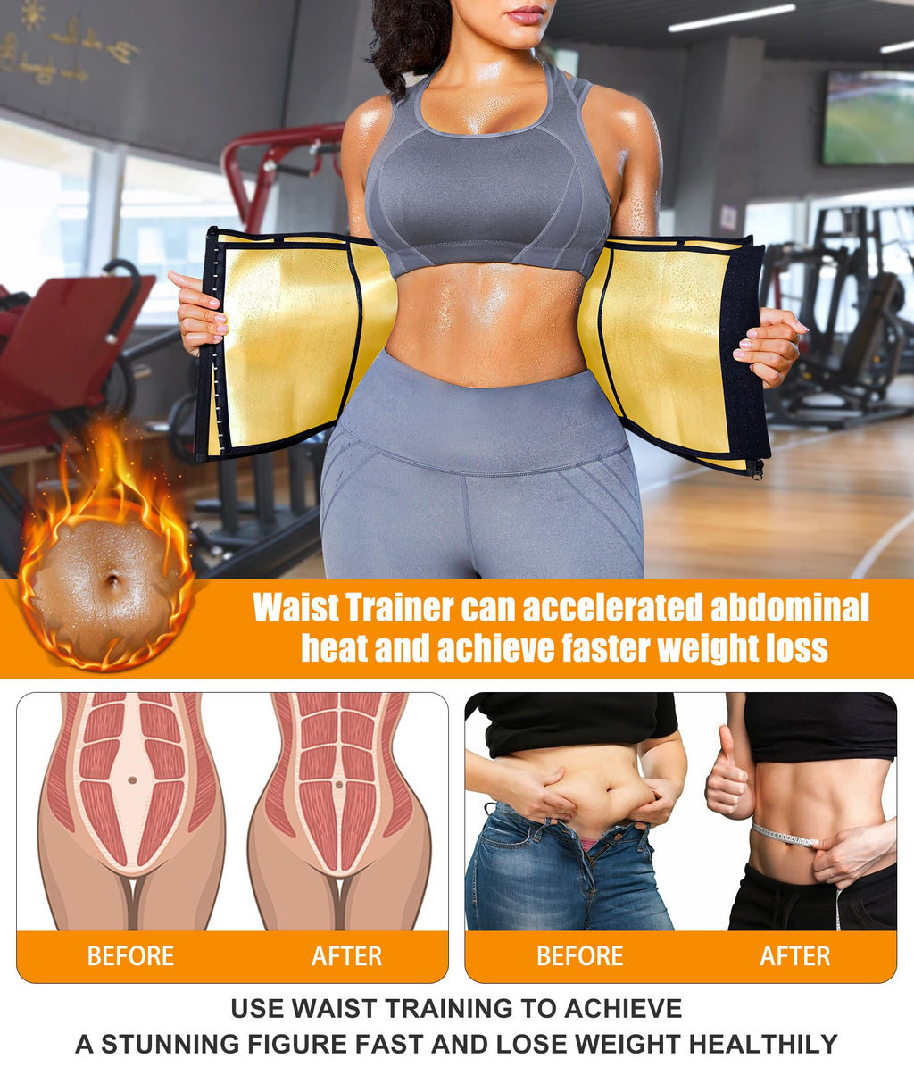 Womens Waist Trainer Corset with Zipper Sweat Waist Trimmer for Women