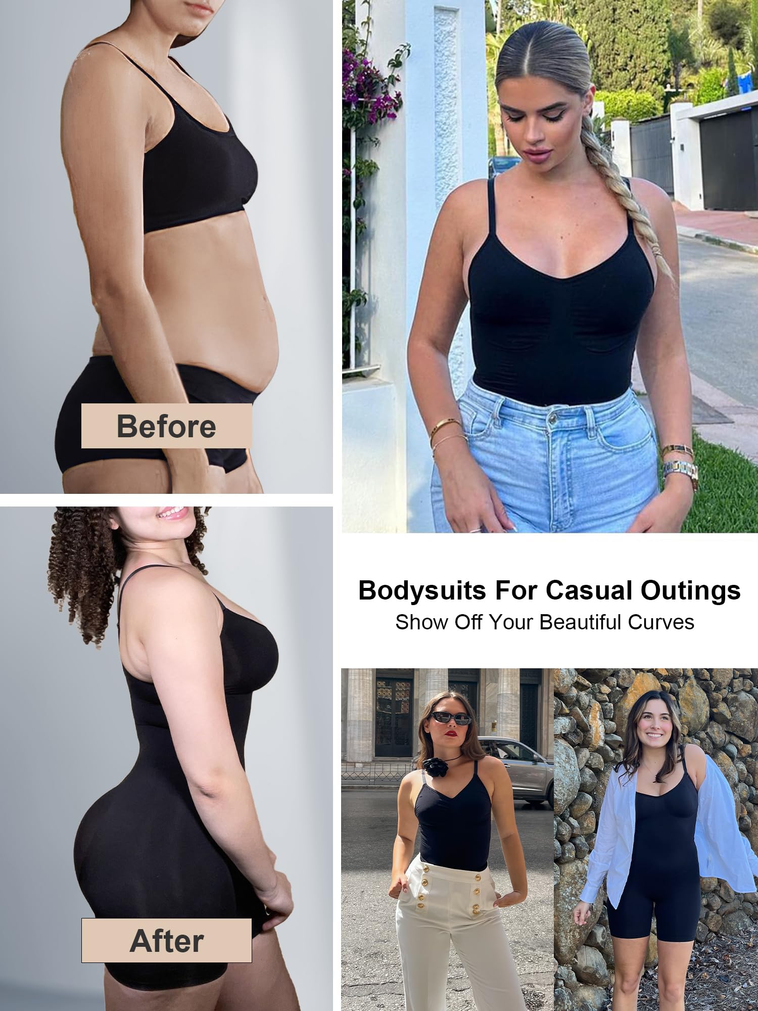 Women Tummy Control Bodysuit Mid Thigh Body Shaper Shorts for a Lifted Look