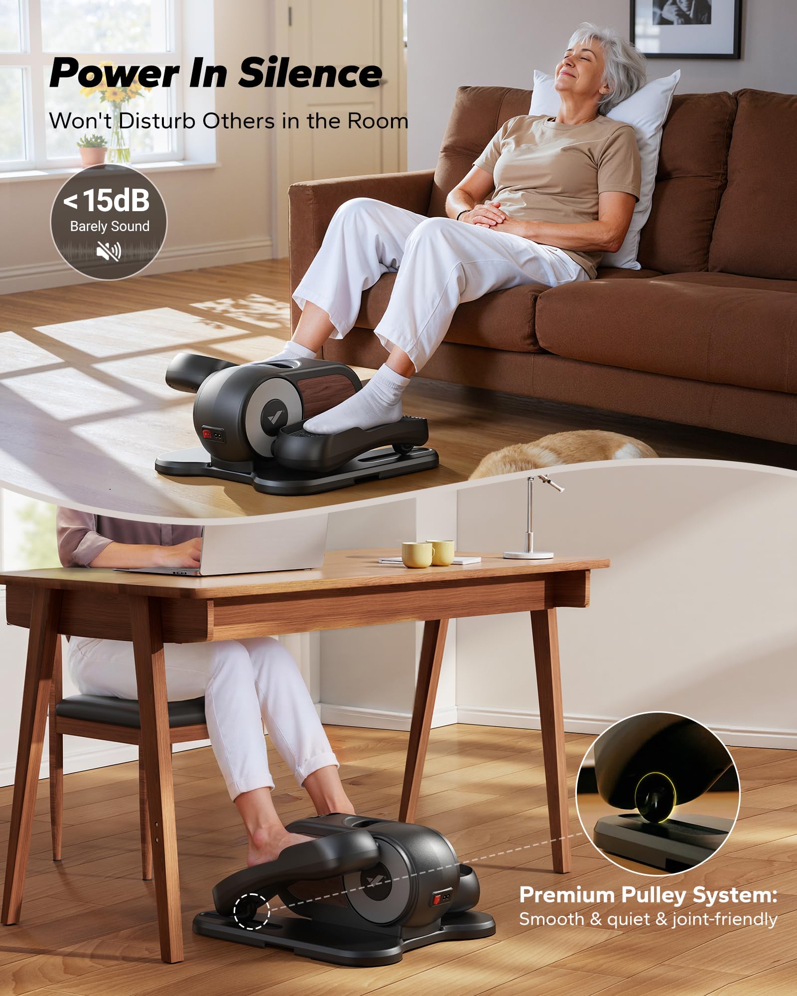 Under Desk Elliptical Machine, Leg Exerciser While Sitting , Quiet Portable Electric Seated Pedal Exerciser Machine for Home Office