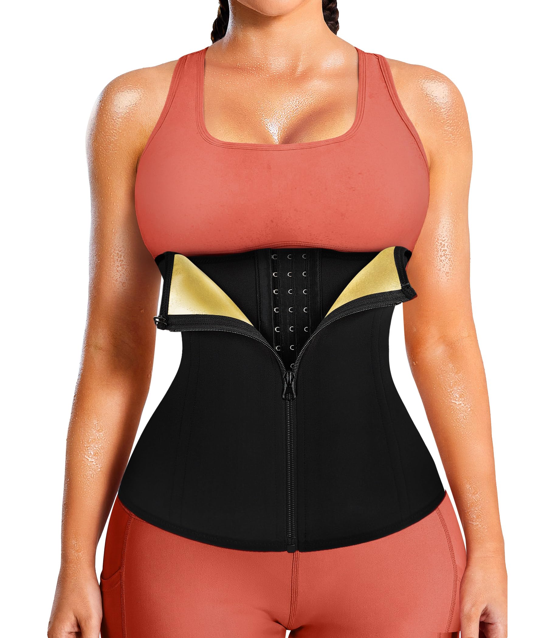 Womens Waist Trainer Corset with Zipper Sweat Waist Trimmer for Women