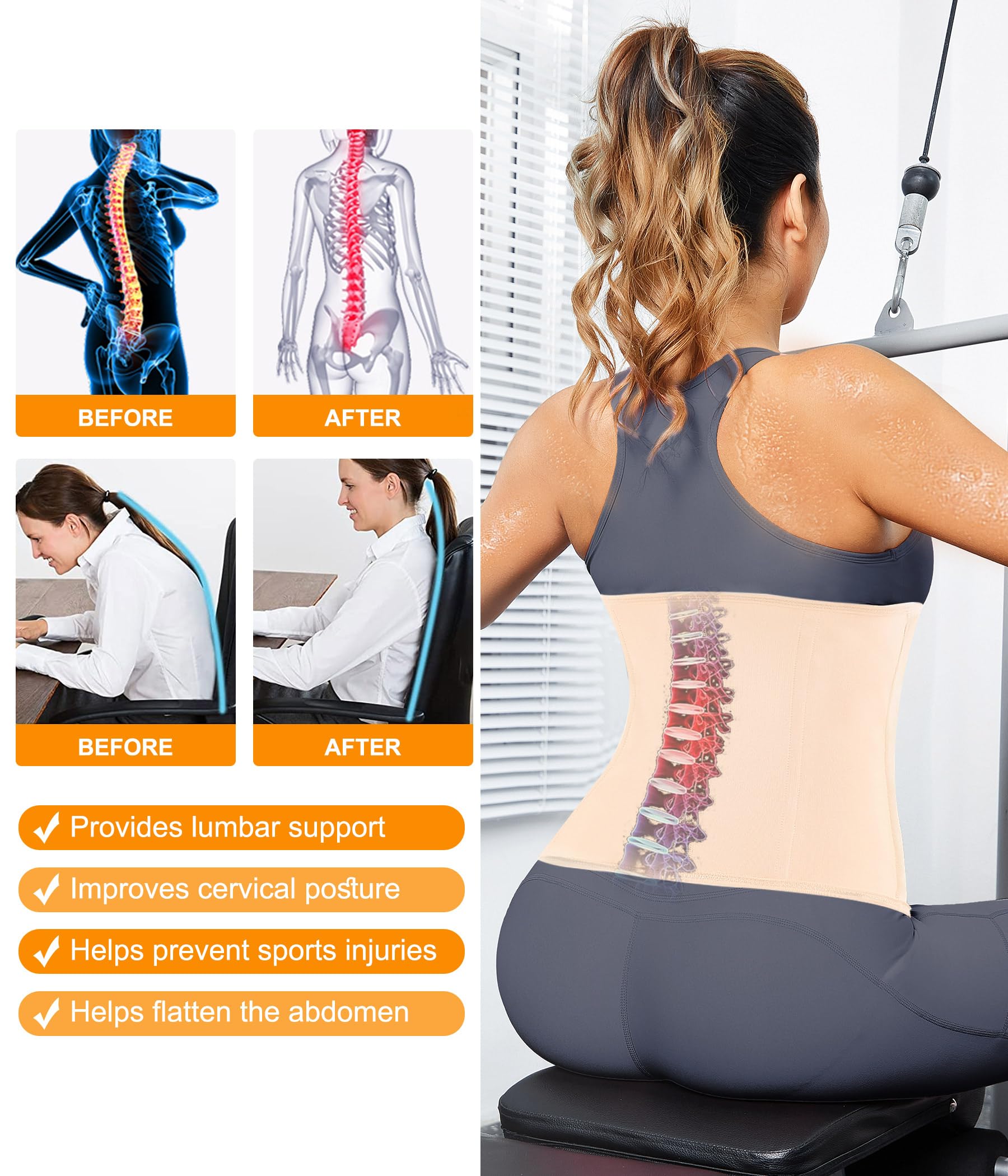 Womens Waist Trainer Corset with Zipper Sweat Waist Trimmer for Women