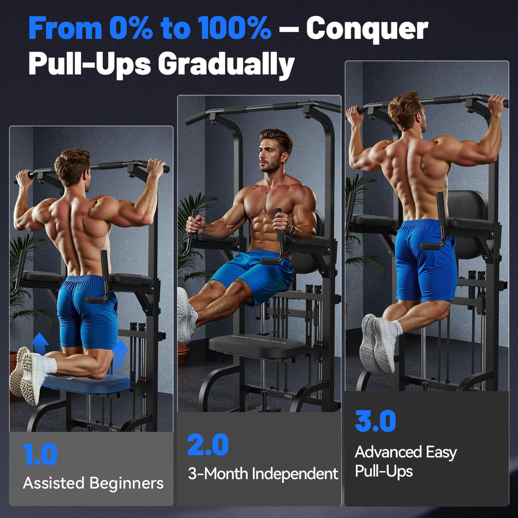 Pull Up Bar Station, 450LBS Stable Pull Up Dip Station for Home Gym Strength Training Equipment | FED Fitness