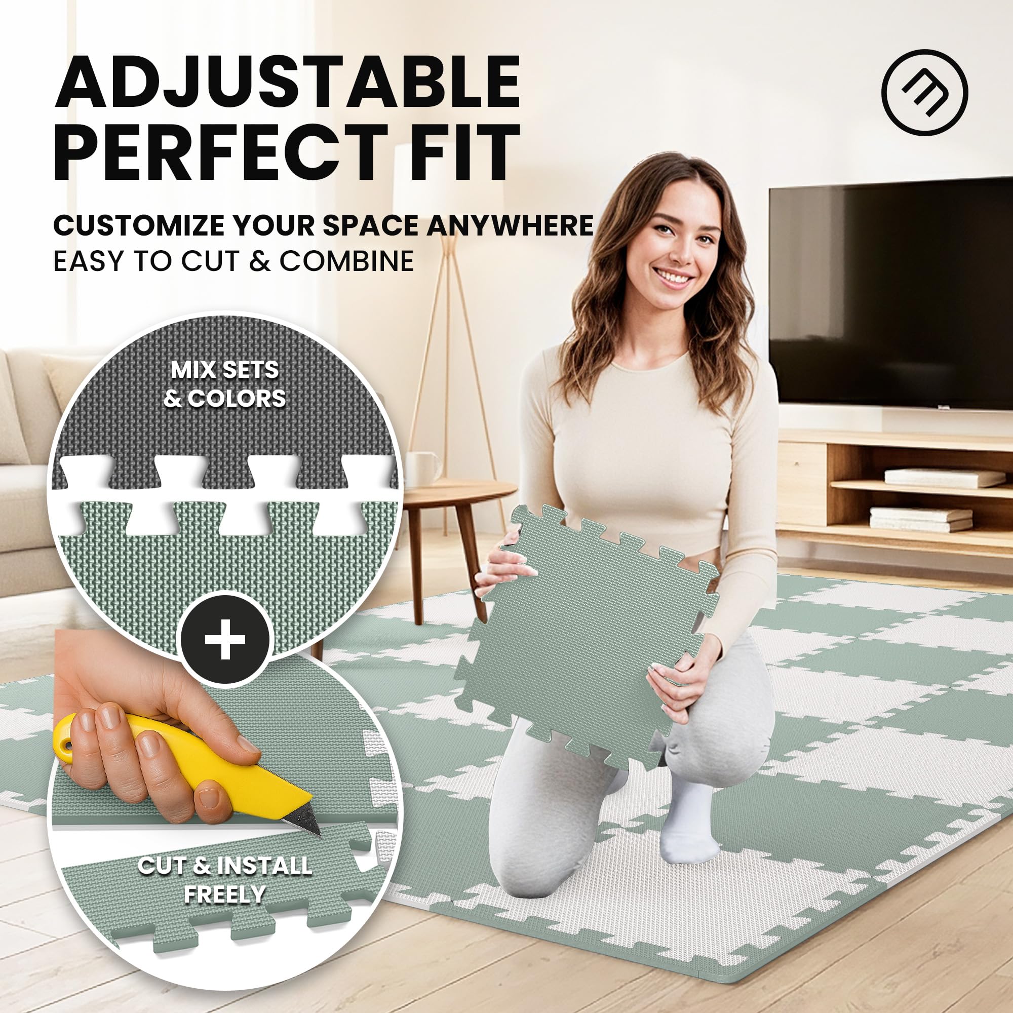 Gym Mats Set - 18 pcs EVA Interlocking Foam Floor Tiles  Protective Gym Flooring