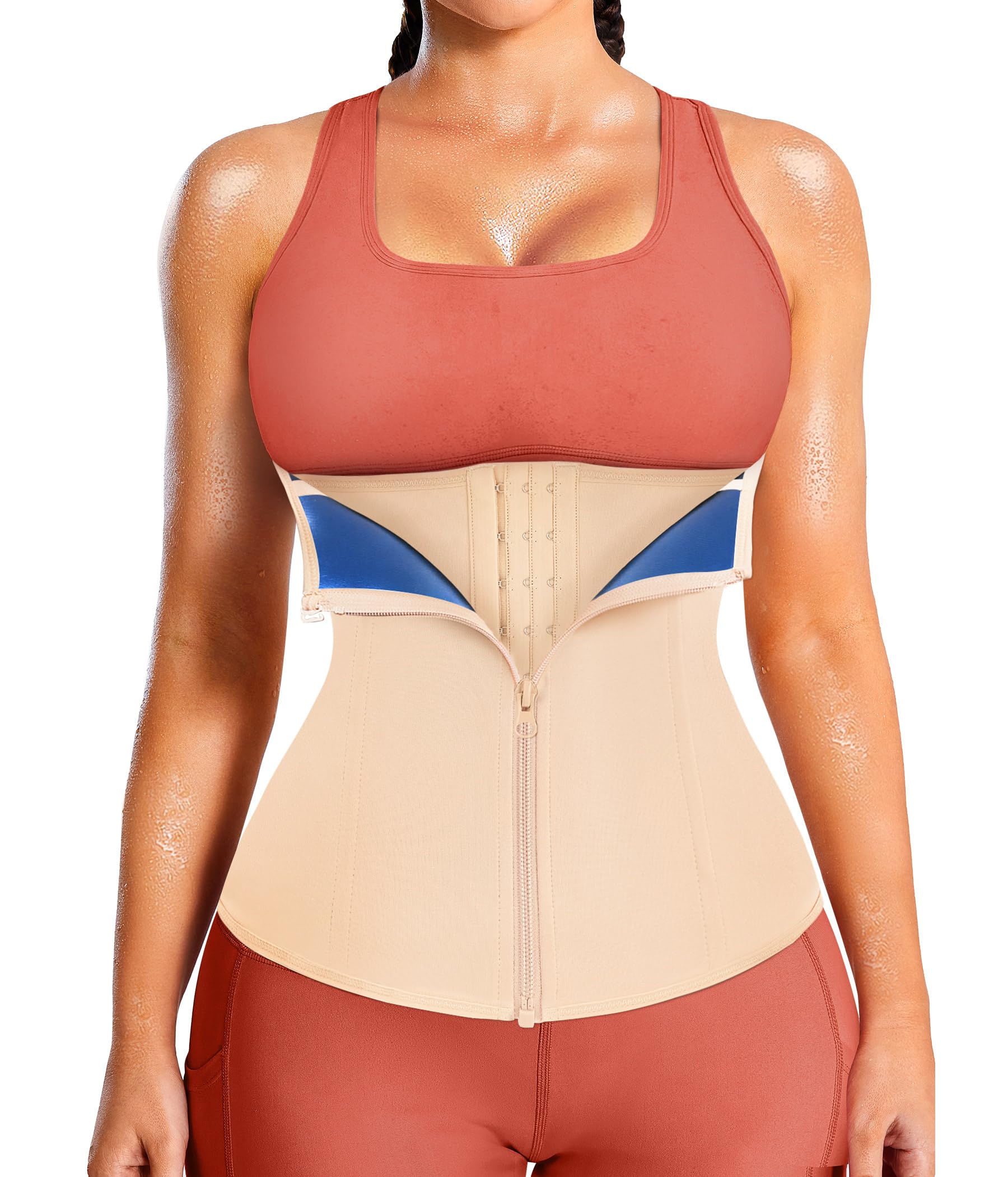 Womens Waist Trainer Corset with Zipper Sweat Waist Trimmer for Women