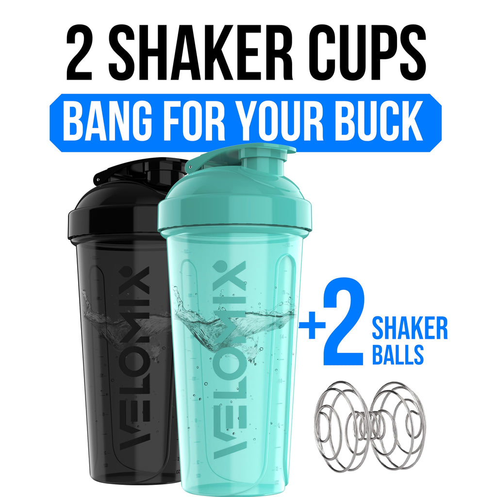 2 Pack- 28 oz Protein Shaker Bottles for Protein Mixes - 2x Wire Whisk | Leak Proof Shaker Cups for Protein Shakes