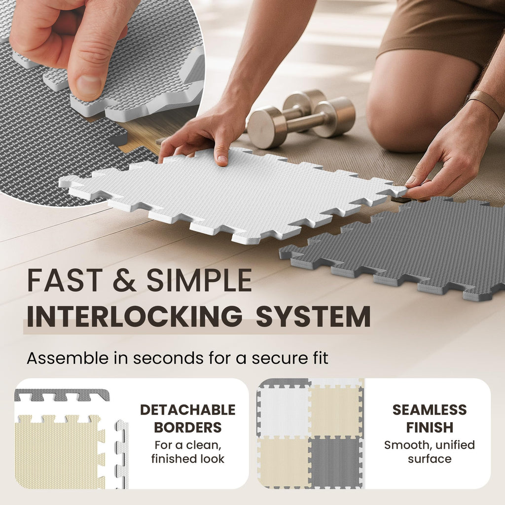 Gym Mats Set - 18 pcs EVA Interlocking Foam Floor Tiles  Protective Gym Flooring