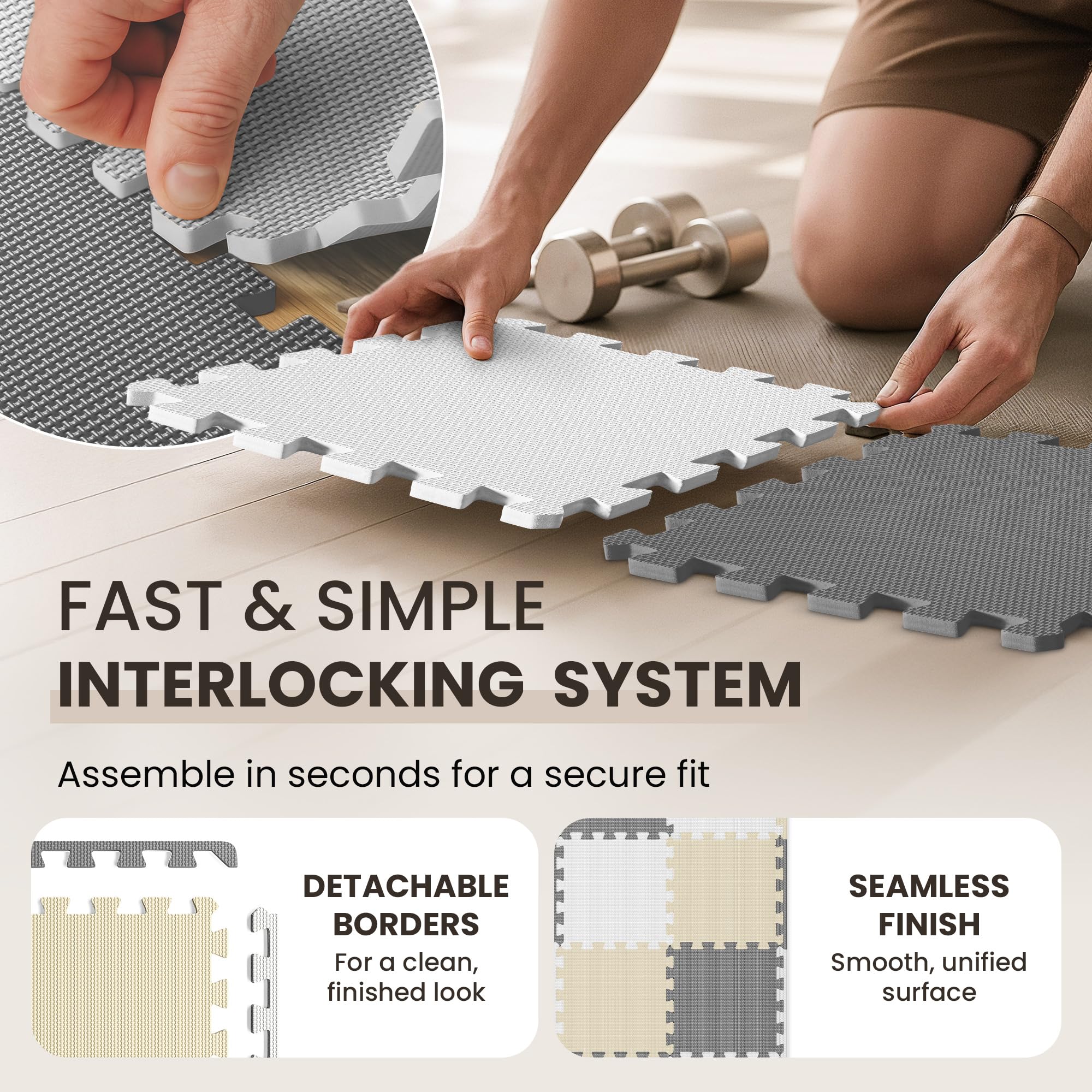 Gym Mats Set - 18 pcs EVA Interlocking Foam Floor Tiles  Protective Gym Flooring