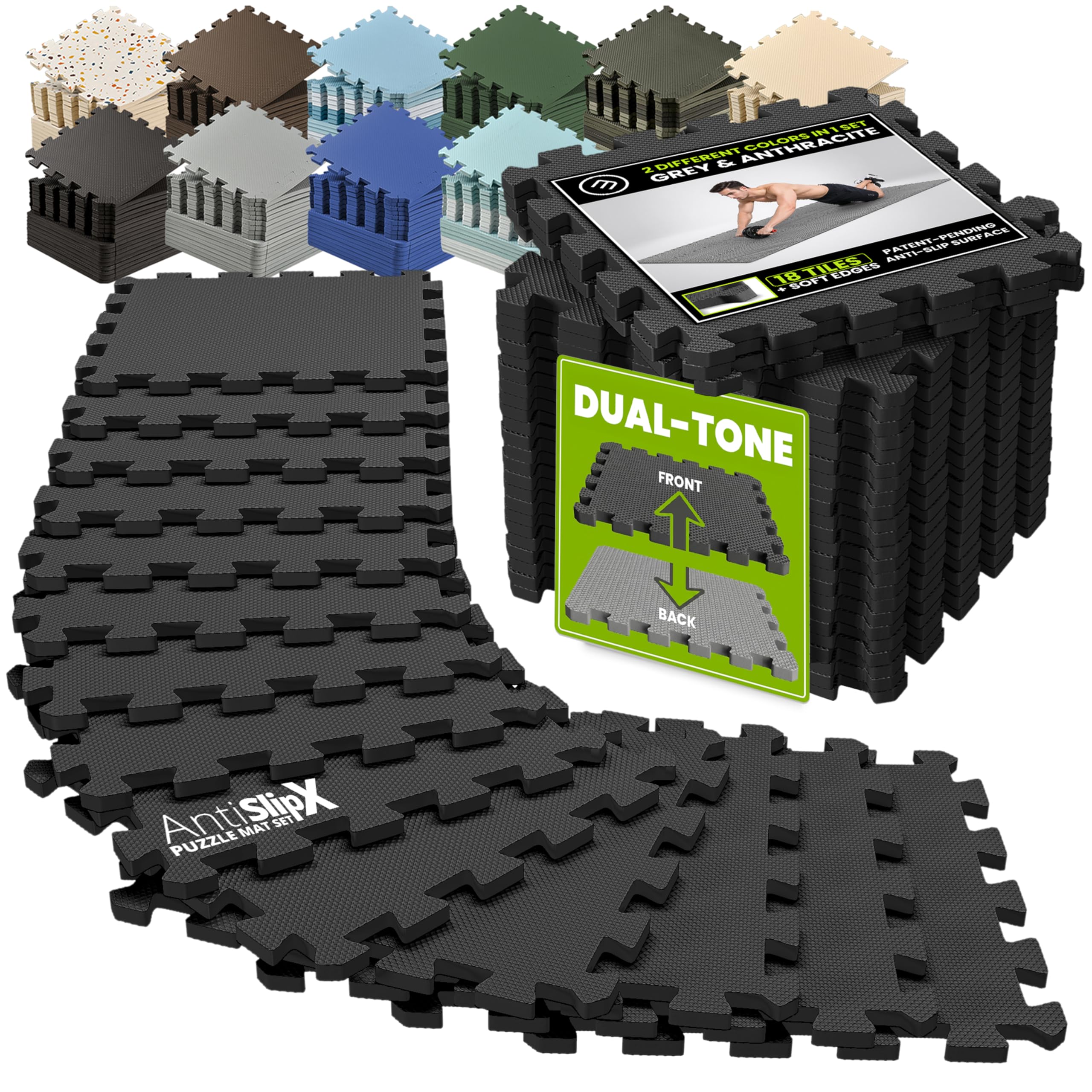 Gym Mats Set - 18 pcs EVA Interlocking Foam Floor Tiles  Protective Gym Flooring